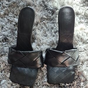 Amazon Black Braided Square-Toe Slide Mules for Women